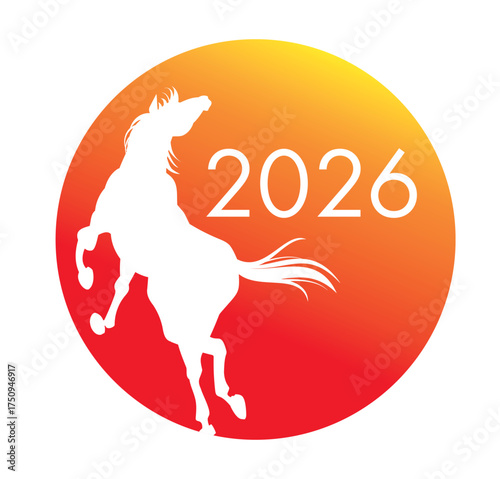 2026年、新年のイメージビジュアル、跳ねる馬のシルエット、年賀素材