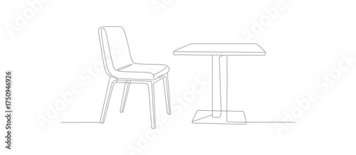 Minimalist Outline Chair and Table Illustration, Modern Furniture Interior Design