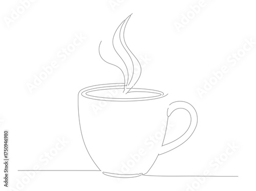 Minimalist Line Art Drawing Hot Coffee Mug with Steam Beverage