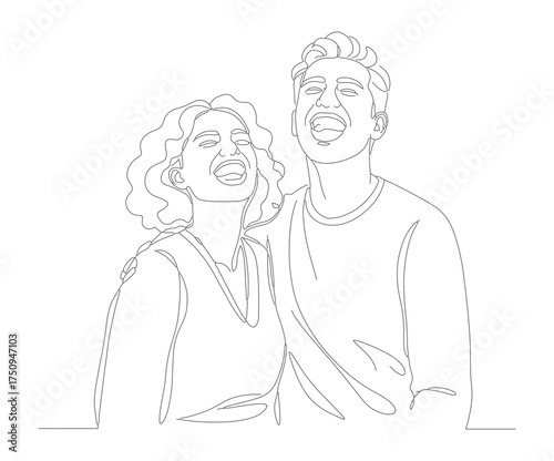 Lineart Smiling Couple Standing Together Romantic Concept Relationship Illustration