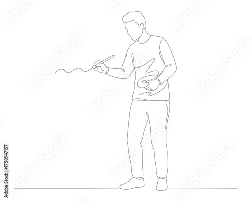 Minimalist Line Art Man Drawing in Air Outdoor Illustration