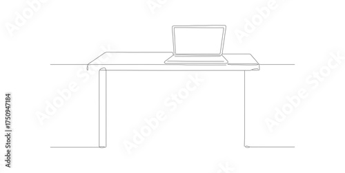 Minimalist Line Art Desk with Laptop Working Space Illustration