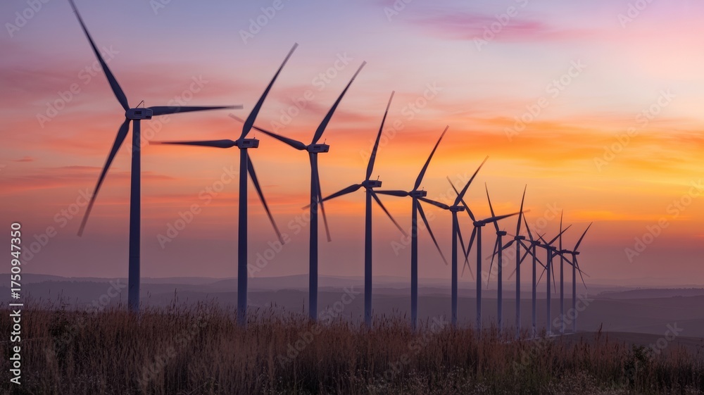 Fototapeta premium Wind Turbines: Clean Energy Sunset