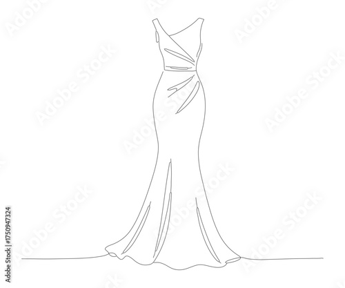 Elegant Outline Long Evening Dress Fashion Apparel Clipart Illustration