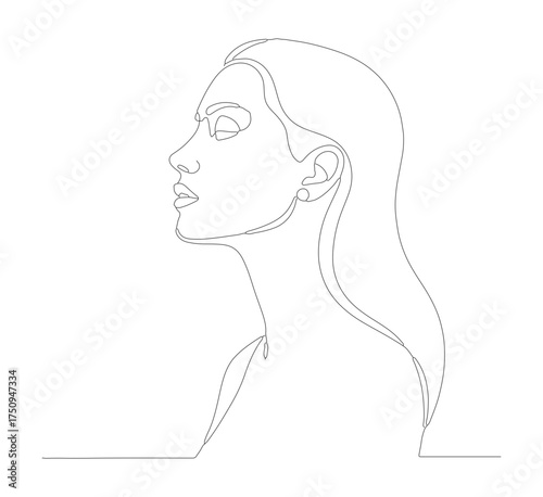 Minimalist Contour Woman Face Side View Elegance Beauty Illustration