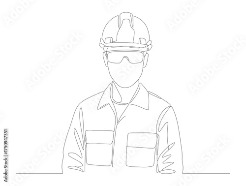 Minimalist Line Art of Construction Worker Wearing Safety Helmet Illustration