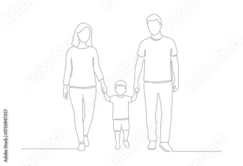 Minimalist Outline Continuous Line Drawing Family Portrait Illustration Graphic Art