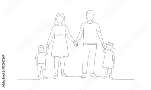 Minimalist One Line Art Family Portrait Illustration Happy People Together