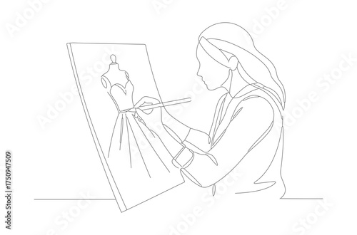 Simple Line Drawing Fashion Designer Sketching Dress Design Illustration
