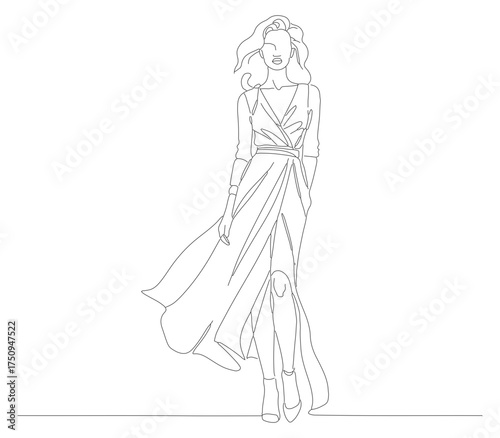 Minimalist Line Art Wedding Dress Elegant Gown Fashion Apparel Illustration