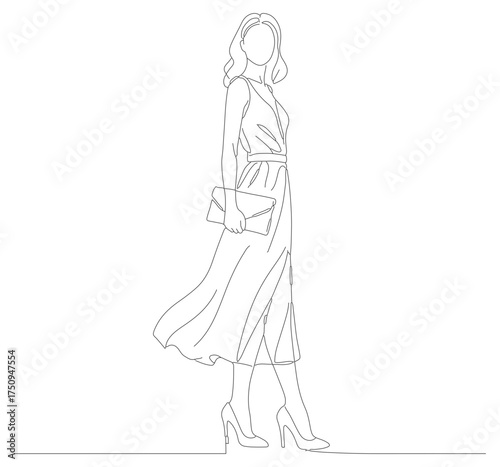 Minimalist Line Art Fashionable Woman in Long Coat Illustration