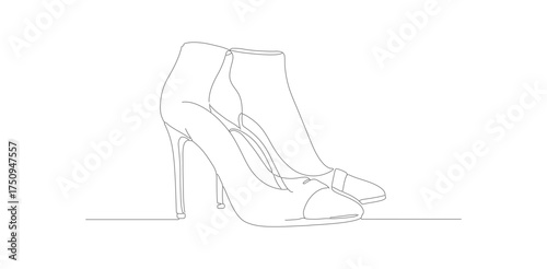 Minimalist Line Art Stiletto Boot Fashion Footwear Outline Silhouette
