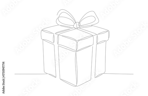 Outline Simple Line Drawing Gift Box with Ribbon Holiday Present