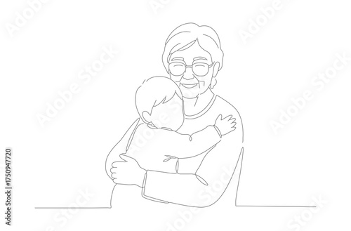 Dotted Line Drawing of Mother Holding Her Newborn Baby Illustration
