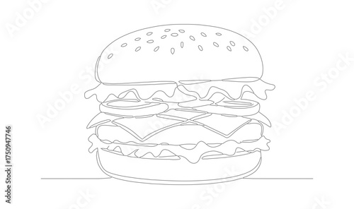 Dotted Line Drawing Detailed Burger Sandwich Fast Food Icon Illustration