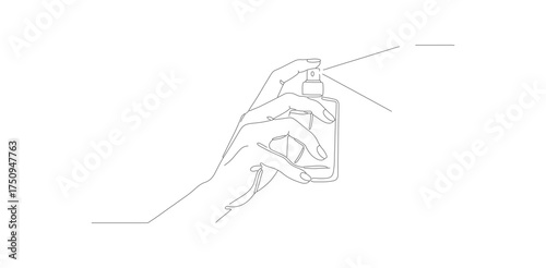 Line Art Hand Holding Spray Bottle Dispensing Liquid Illustration