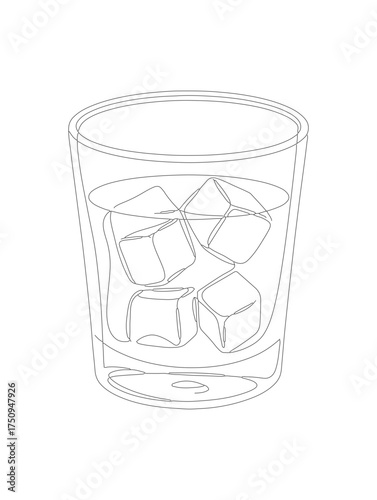 Minimalist Line Art Beverage Glass with Ice Cubes Drink Illustration