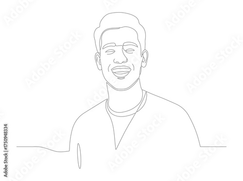 Simple Line Drawing Portrait of Smiling Young Man Illustration
