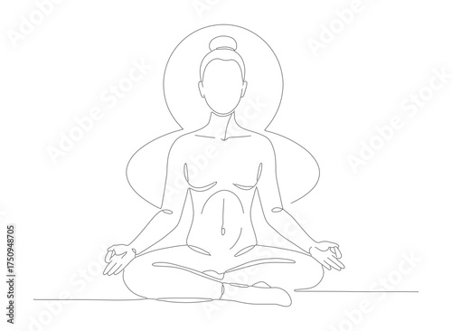Minimalist Line Art Meditation Woman in Lotus Pose Silhouette Illustration