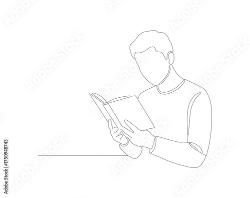 Minimalist Line Art Man Reading Book Illustration Simple Drawing