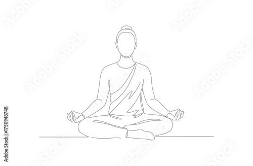 Minimalist Outline Seated Buddha Line Art Illustration Spiritual Figure