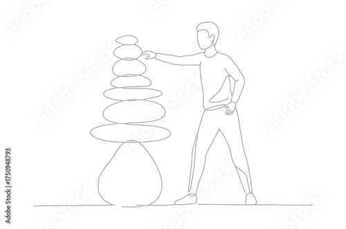 Minimalist Outline Man Stacking Stone Balance Formation Illustration Graphic Element