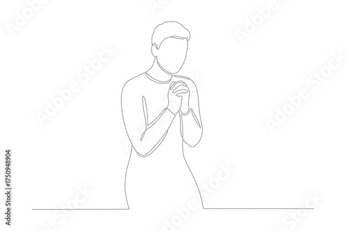 Minimalist Single Line Drawing Woman Praying Gesture of Hope Art
