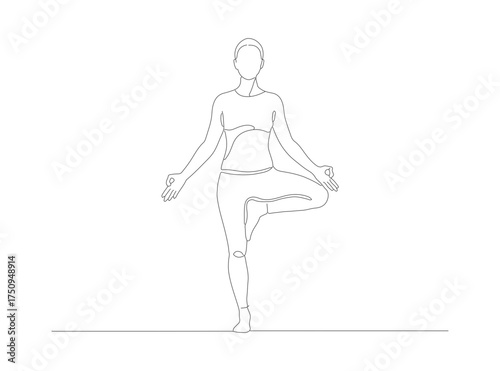 Dotted Outline Yoga Position Tree Pose Isolated On White Background