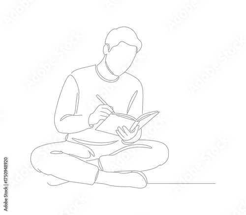 Simple Outline Line Art Person Reading Book Illustration Graphic