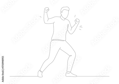 Minimalist Outline Dotted Line Boxer Ready To Fight Sport Illustration