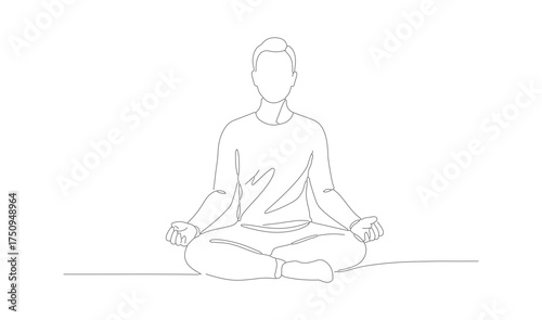 Line Art Person Meditating Lotus Position Relaxing Mindfulness Illustration