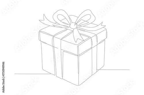 Simple Line Drawing Gift Box With Ribbon Celebration Present Icon
