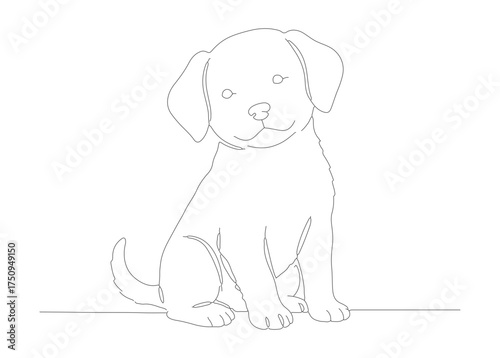 Simple Line Art Cute Puppy Sitting Mammal Animal Drawing