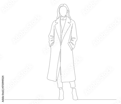 Simple Line Drawing Woman in Winter Coat Fashion Illustration