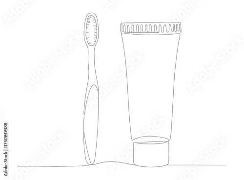 Minimalist Line Art Toothbrush and Toothpaste Hygiene Dental Care Illustration