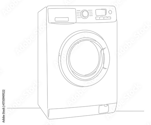Minimalist Outline Laundry Washing Machine Appliance Home Interior Illustration