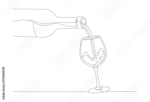 Simple Line Art Illustration Wine Pouring into Glass Alcohol Beverage
