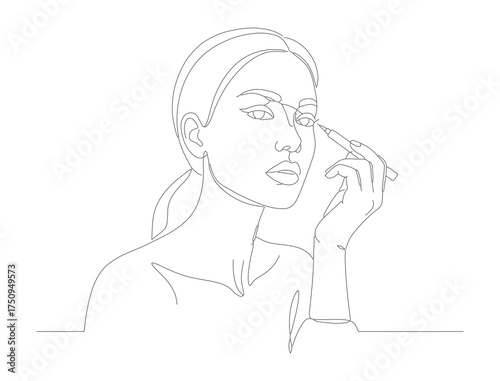 Dotted Line Portrait Woman with Headscarf Simple Minimalist Illustration