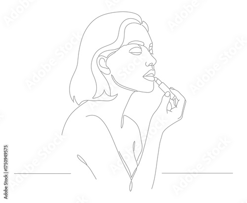Simple Line Art Woman Smoking Cigarette Minimalist Portrait Illustration