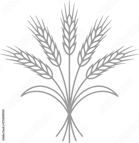 Stylized grey wheat stalks icon on white background