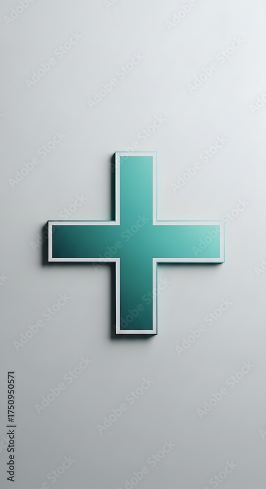 Obraz premium Teal Plus Sign on Gray Background - Symbol of Addition and Help.