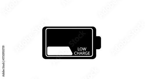 Low charge battery symbol. Black and white vector illustration of a power level indicator