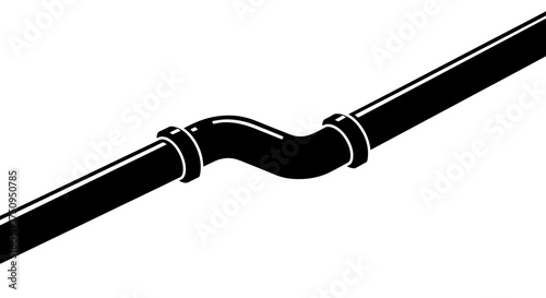 Vector illustration of a black industrial pipe with an S-curve offset bend, isolated on a white background
