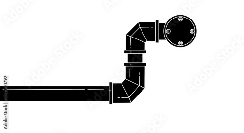 Industrial Pipeline System with Cap in Black and White Minimalist Vector Illustration, Representing Fluid Transport and Infrastructure
