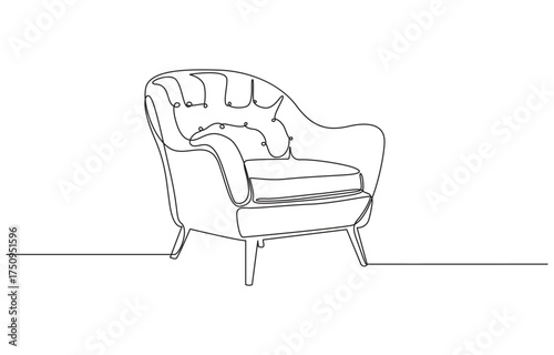 Continuous one editable line drawing of Armchair.1