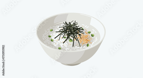 A delicious bowl of Japanese rice porridge topped with nori and green onions.