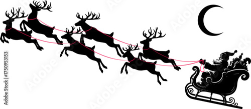 Flying santa claus with sleight and reindeers