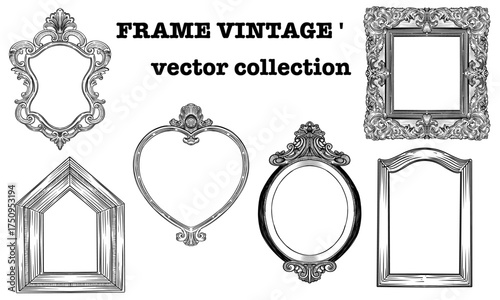 set of vintage frames vector line art hand drawn illustration 