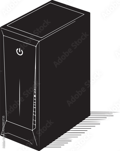 Desktop Computer Tower Side View Vector – Tech Equipment Outline Icon