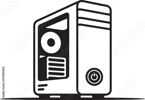 Desktop PC Tower Outline Icon – Minimal Computer Case Vector Illustration